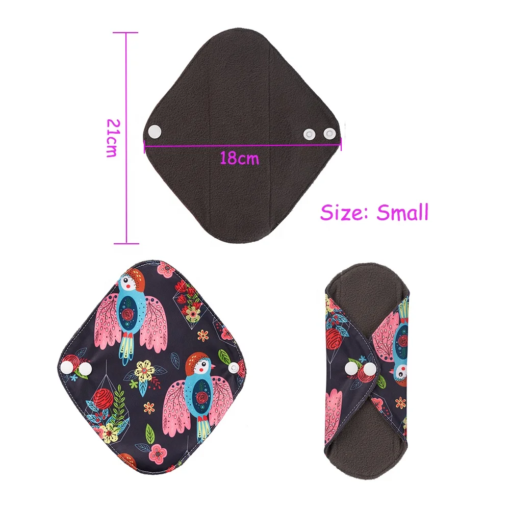 18x21cm small reusable sanitary pads towel napkin soft flow washable bamboo charcoal cloth menstrual pads for girl women day use