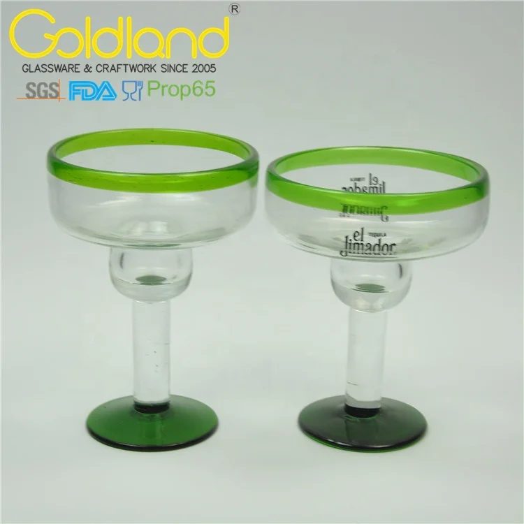 Mexican margarita cocktail glass hand-blown Green Rim Margarita Glass