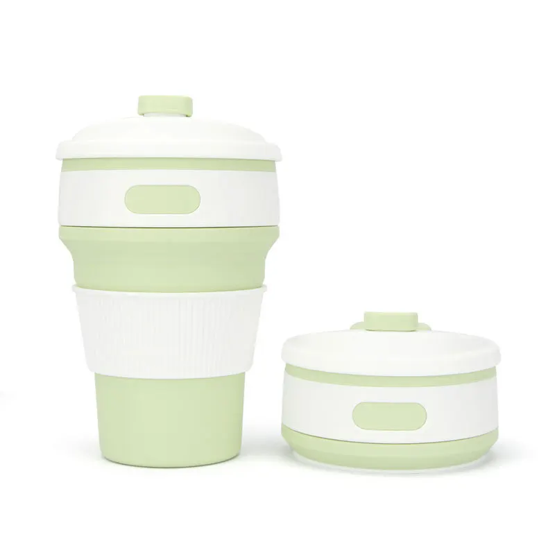 350ml silicone portable multifunctional outdoor folding travel cup with lid Silicone Drinking Collapsible Coffee Cup