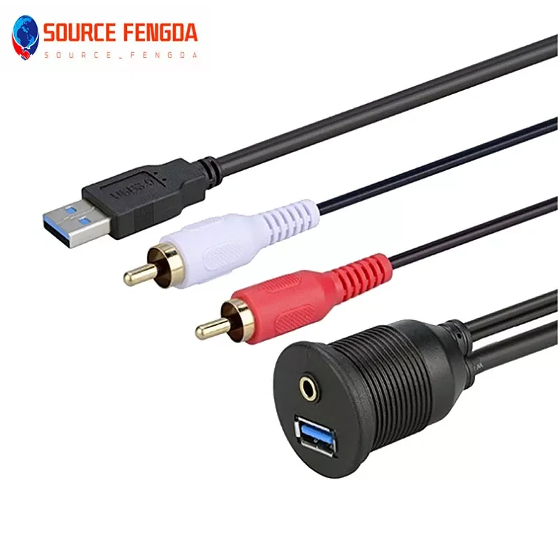 USB3.0 and 2RCA male head to USB and 3.5mm female head automotive dashboard waterproof extension cable, TV top usb cable