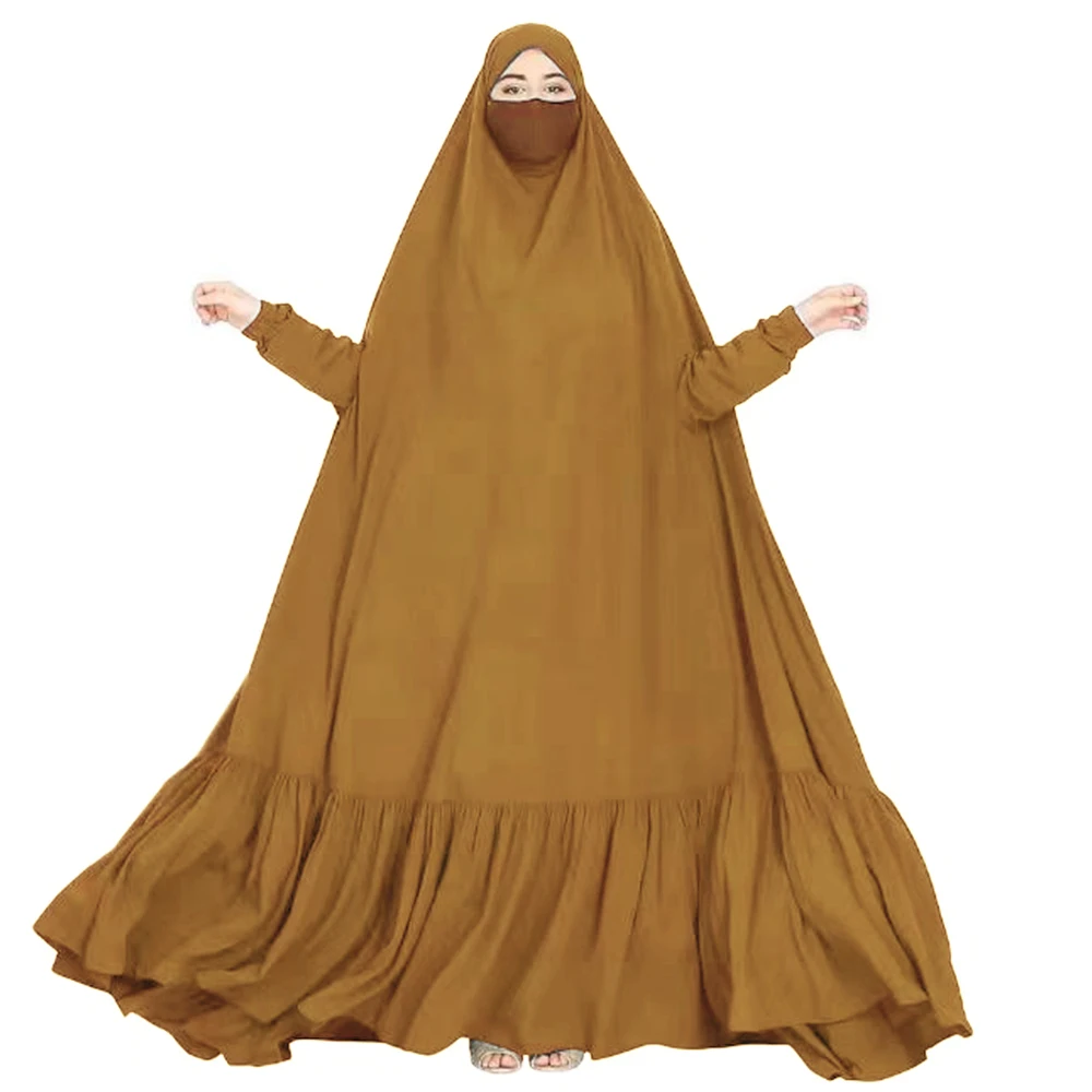 Modest Khimar Hijab Abaya Solid Color Festival Daily Robe Set Dress Niqab Burka Woman Clothing Islamic Muslim Abaya Dress Jilbab 10