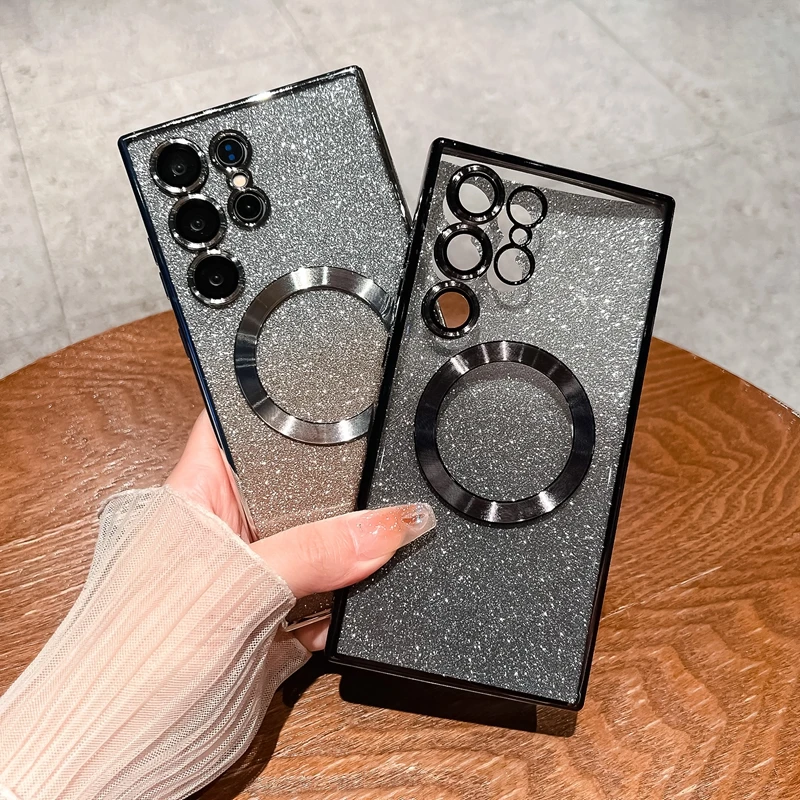 Soft TPU Plating Protective Phone Case with Magnetic Camera Protective Mobile Back Cover Case For Samsung Galaxy S25 Ultra