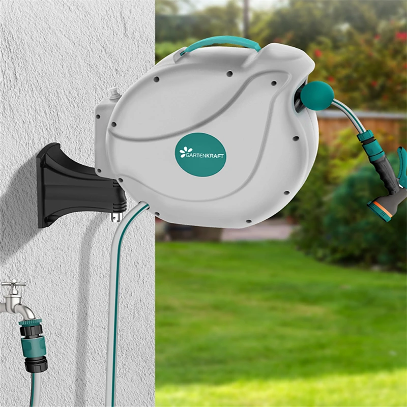 GRETENKRAFT 10s Outdoor High Pressure Fixed Electric Garden Spray Gun Water Auto Retractable Hose Reel