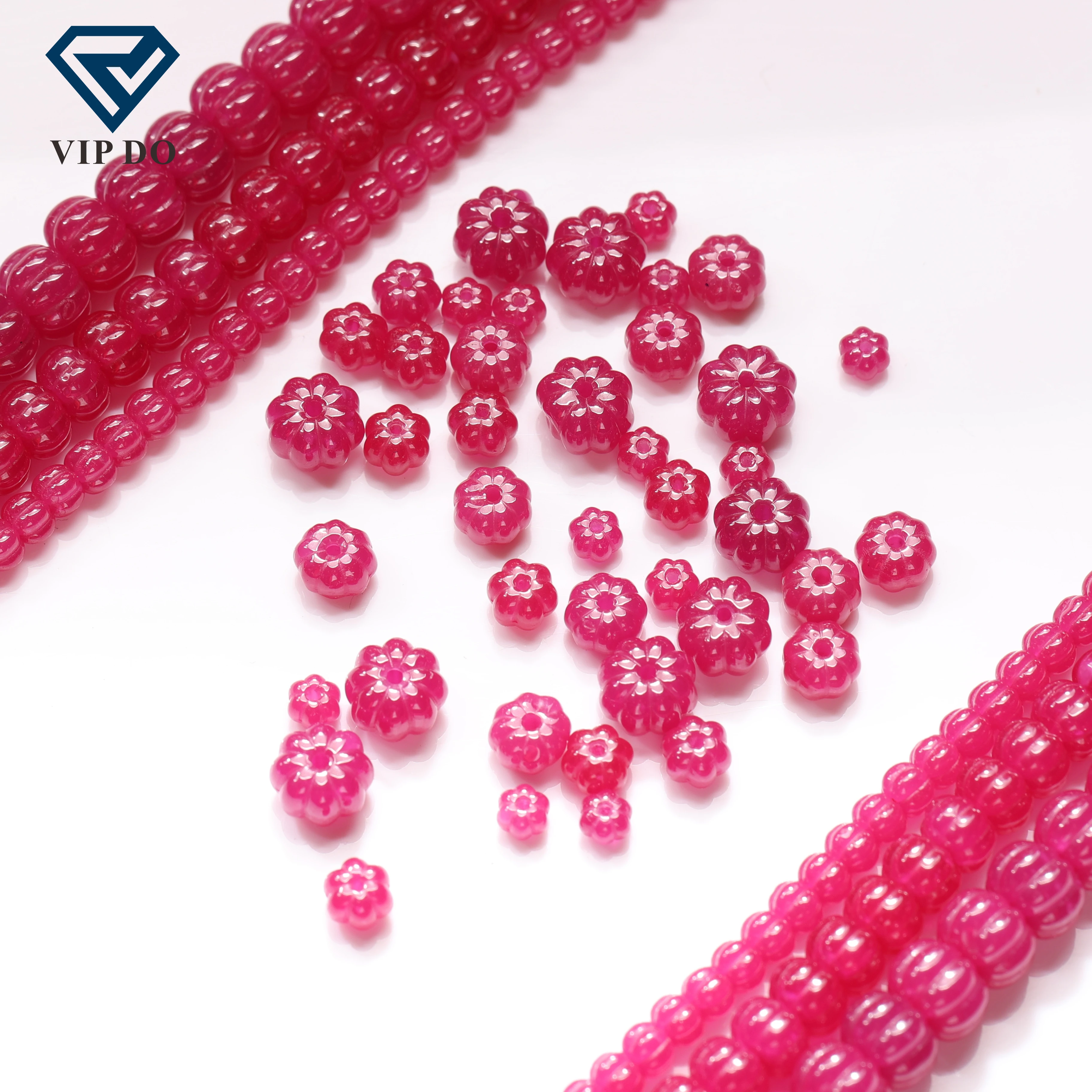 Factory price Pumpkin bead natural cut cultivation ruby loose gemstones laboratory blood 3-6mm red ruby for jewelry making