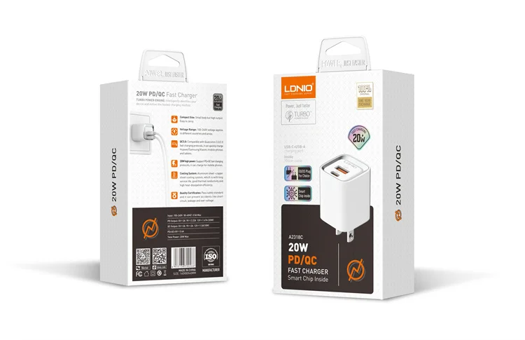 LDNIO A2318C Быстрая зарядка ЕС США штекер Mini Dual USB Автомобильное зарядное устройство адаптер зарядных устройств 20 Вт PD QC3.0 для Iphone мобильного