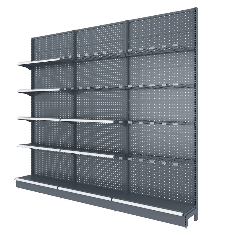 Hot Selling Single Side Metal Pegboard Gondola Shelving Heavy/Light Duty Design Pharmacy Retail Supermarket Storage Acrylic