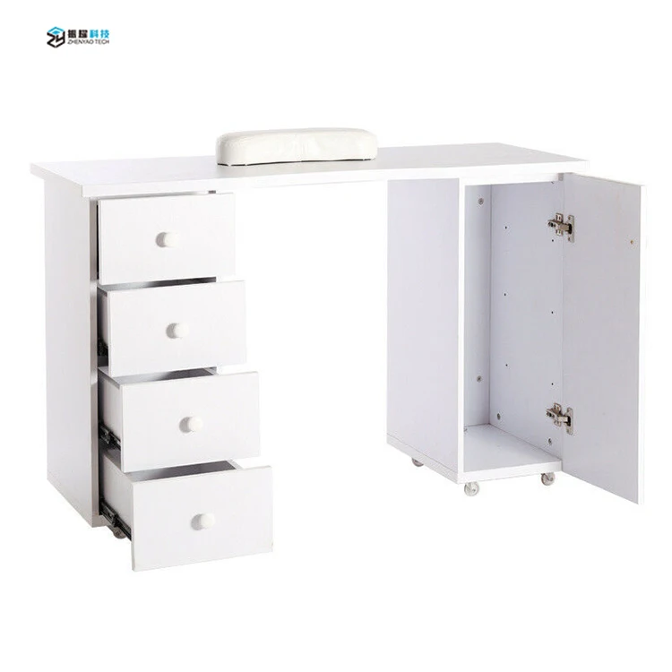 Modern Design Beauty Salon Furniture White Movable Four Storage Space Manicure Table