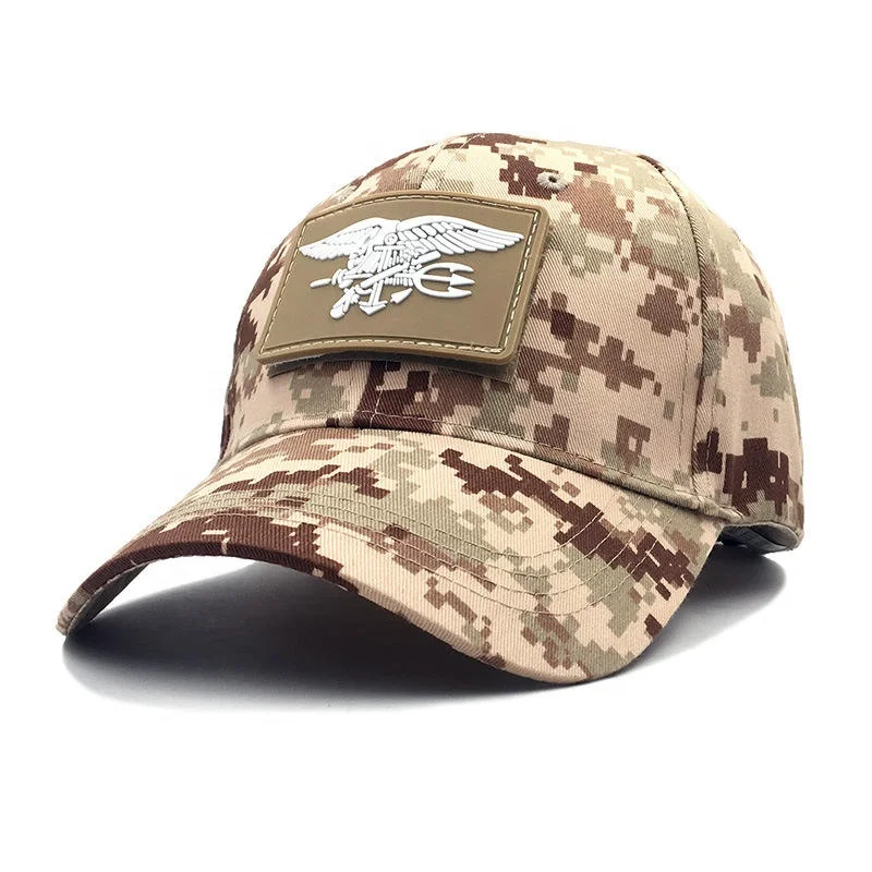 Custom Magic Sticker Vintage Camouflage Baseball Caps Outdoor Travelling 6 Panel Magic Tape Back Closure Curved Brim Sport Hat