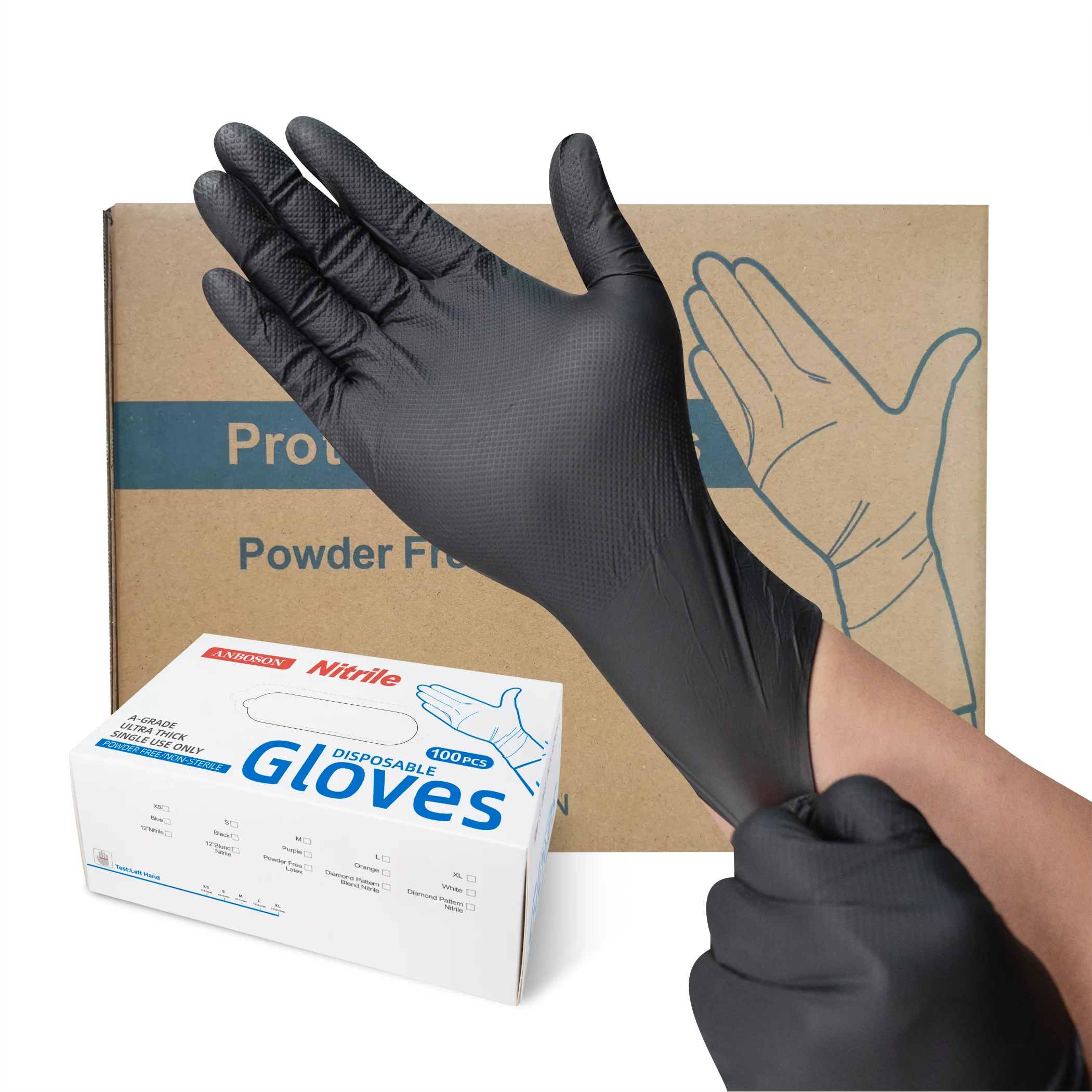8Mil 9Mil Black Nitrile heavy duty mechanic safe work touchntuff latex powder free nitrile gloves guantes de trabajo