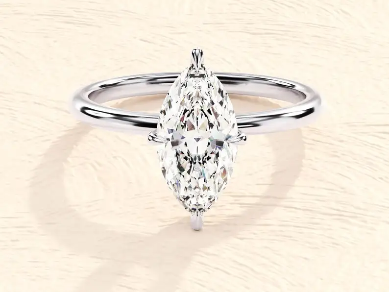100% Premium Quality Solid 925 Sterling Silver Marquise Shaped Moissanite Diamond Gold Plated Luxury Style Engagement Women Ring