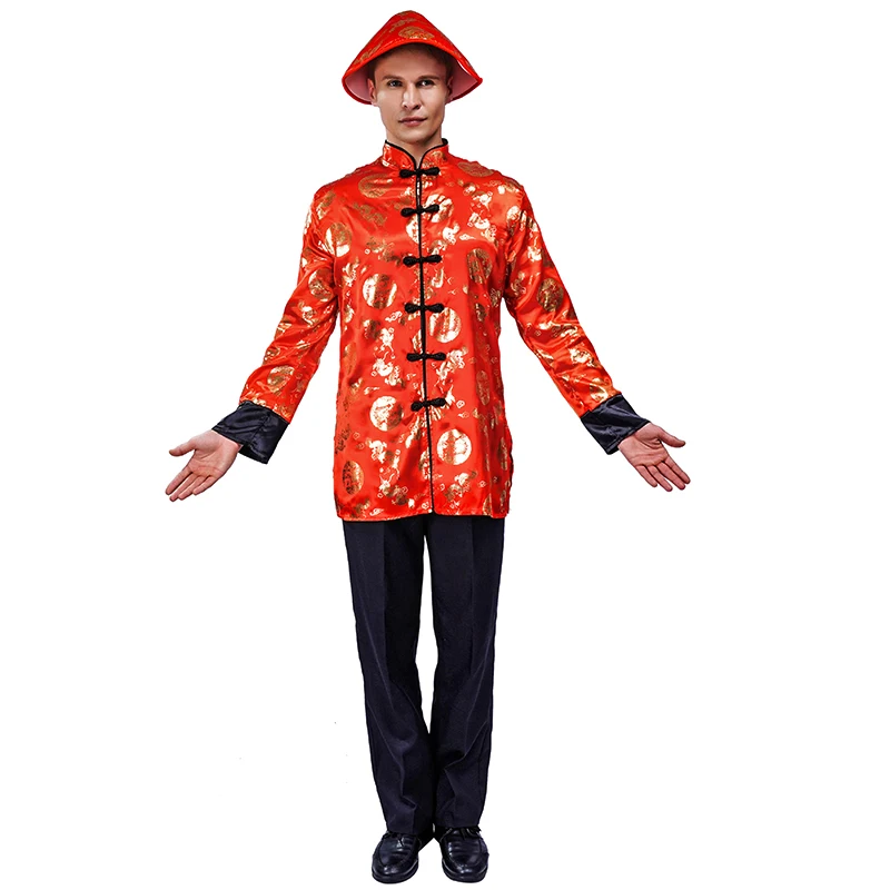 Adult Chinese Traditional Tang Outfit halloween Party Cosplay Red Tang Suit Costume for Men