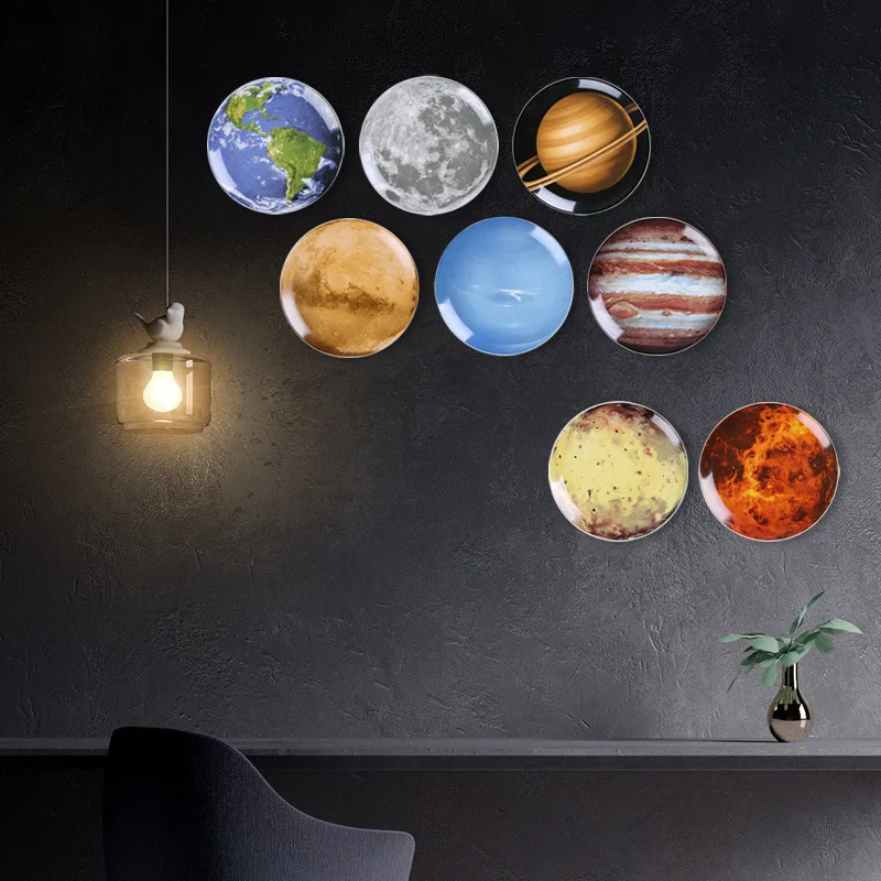 Creative Home Living Room Wall Decoration Nordic Modern Ceramic Space Planet Wall Hanging Decor Plate