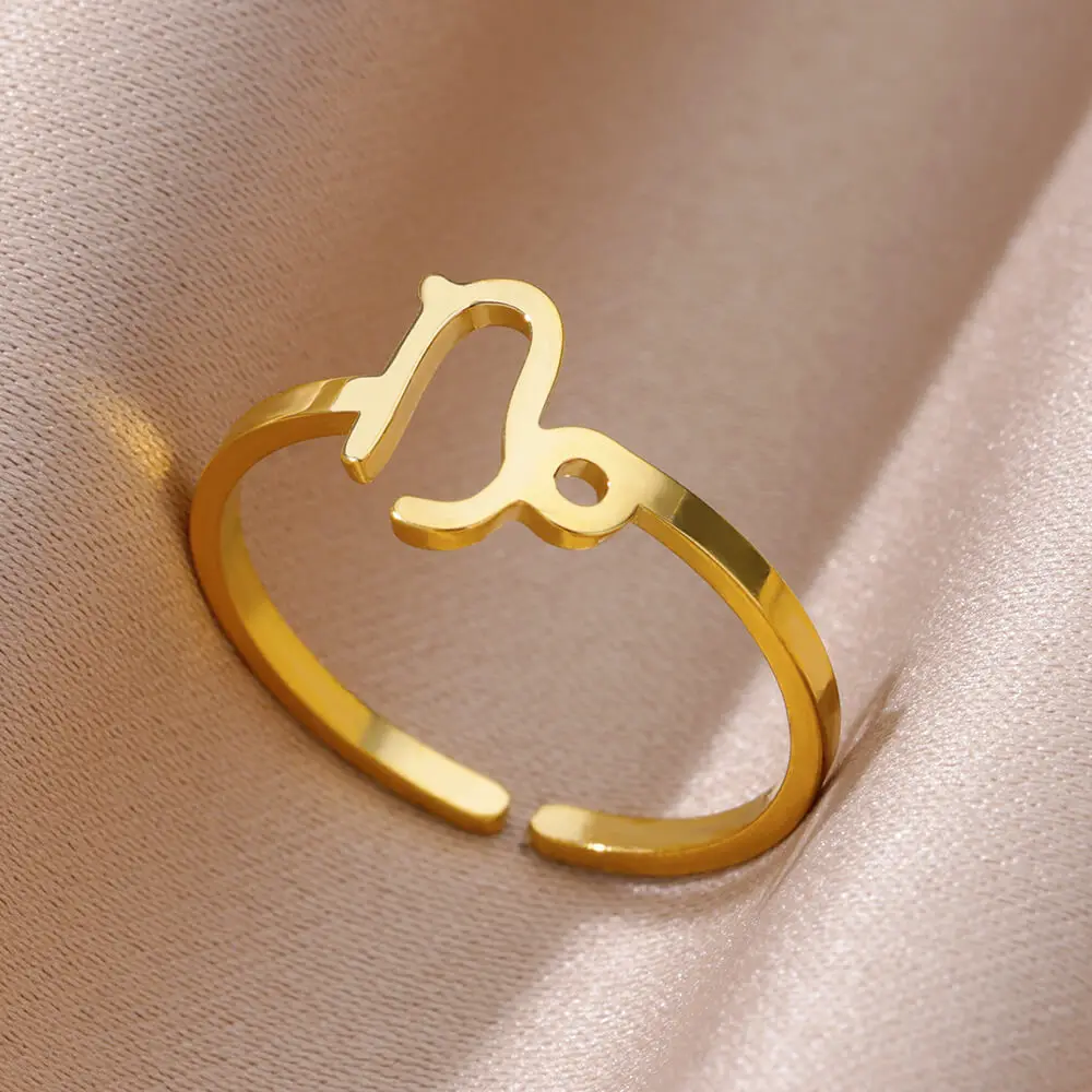 New Stainless Steel Pvd Gold Plated Jewelry Custom Adjustable 12 Horoscope Zodiac Sign Ring For Women Girls Gift