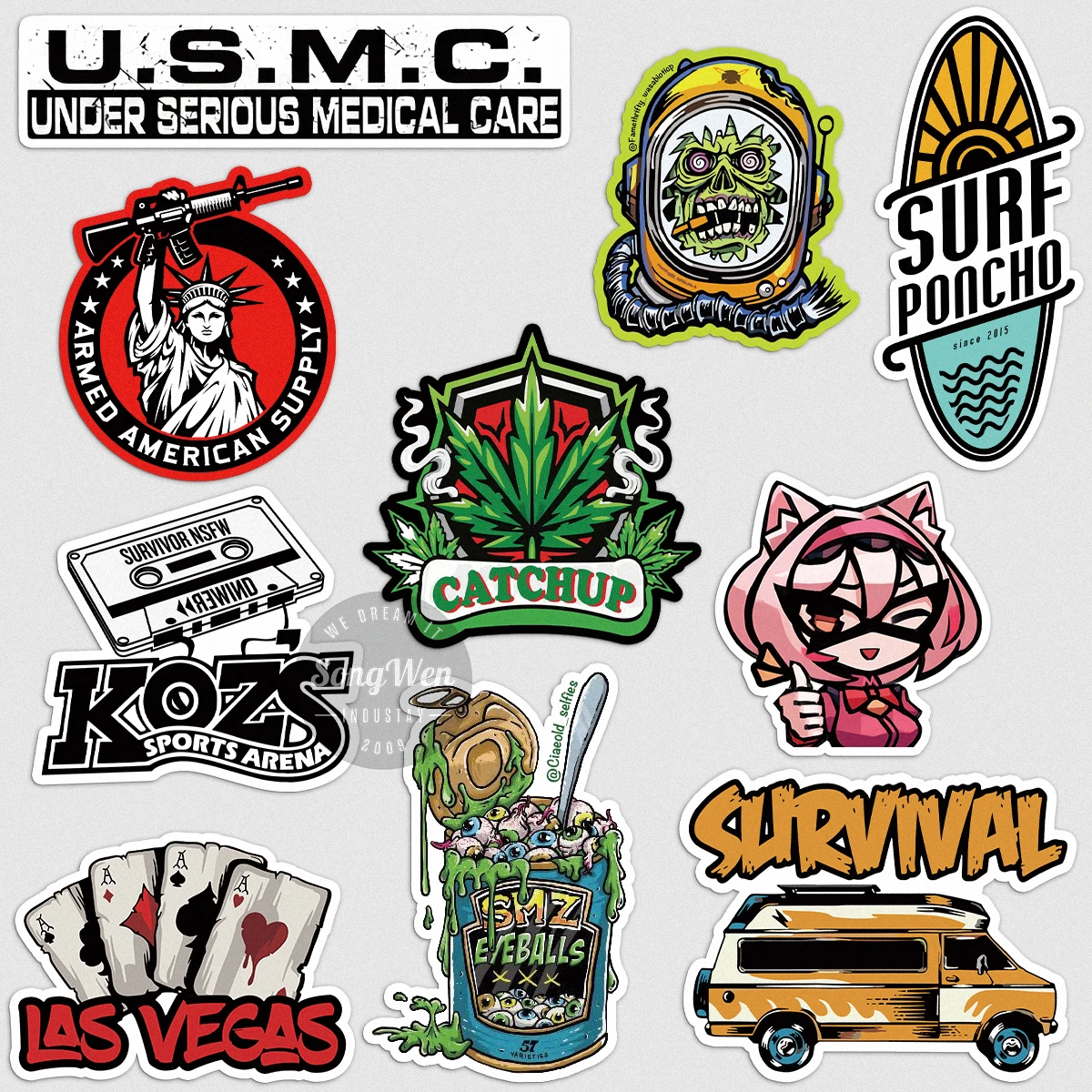 Low MOQ UV Resist Weatherproof Split Back Self-Adhesive Durable Matte PVC Vinyl Sticker Printing Die Cut Logo Custom Stickers