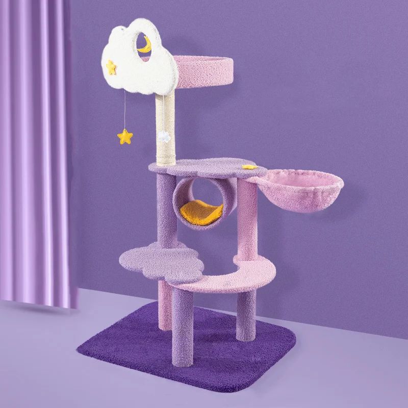 Purple Fantasy Sisal Castle Modern Large nebula holding the moon Climbing Pet Scraper Wooden Apartment Furniture Tower Cat Tree