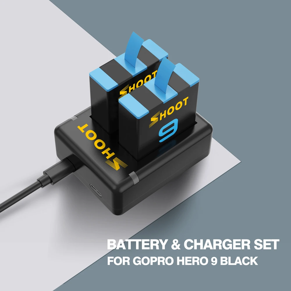 SHOOT 1800mAh литий-ионный аккумулятор зарядное устройство для GoPro Hero 9