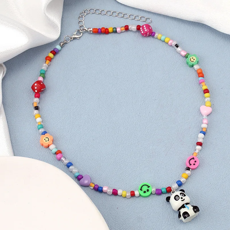 Internet celebrity jewelry rice bead necklace hop dice smiley collarbone chain female monster pendant Korean