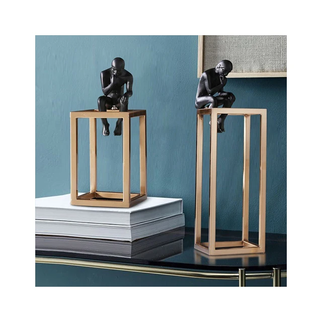 Thinking Man Resin Sculpture Home Decoration Metal Art Decor Abstract Human Sculpture