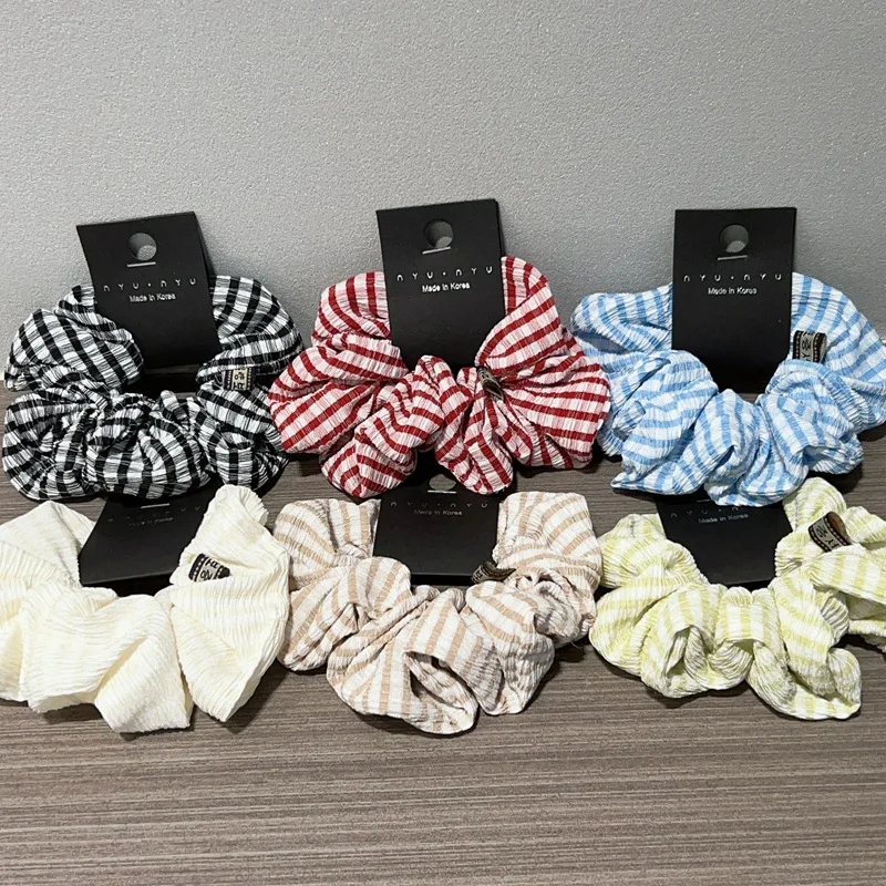Fashion Plaid Stripe Print Hair Scrunchies Women Girls Scrunchie Hair Accessories Ponytail Rubber Band Hair Ties