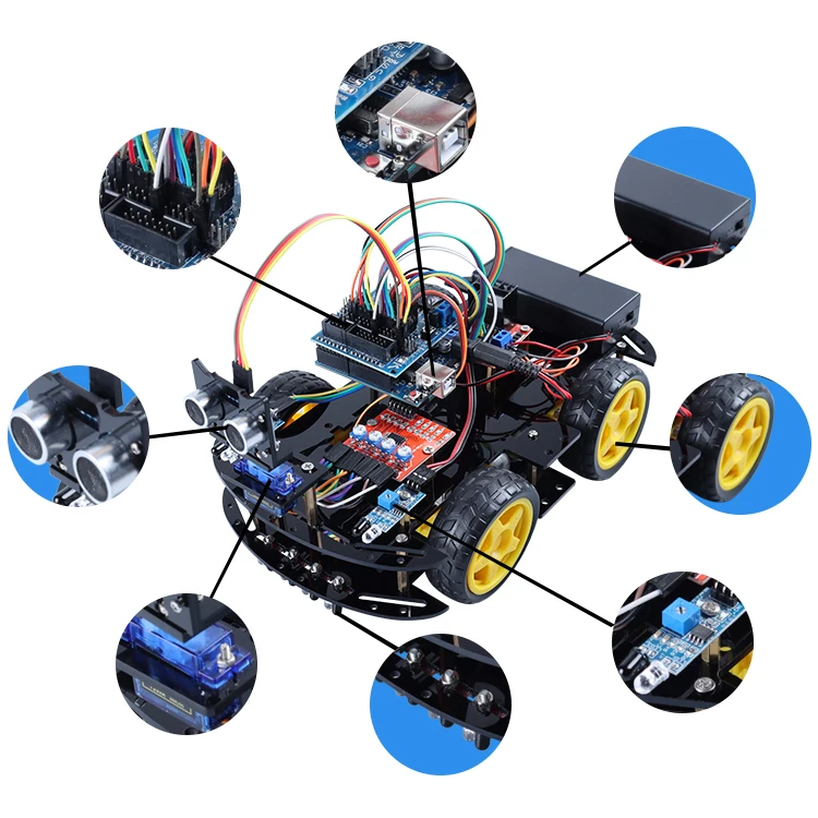 Заводской умный робот для обхода препятствий 4WD V2.0 DIY Набор роботов IDE C ++ Программирование робототехники стартовый комплект