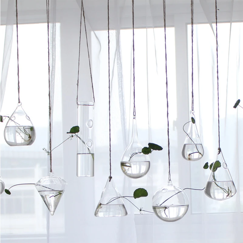 Redeco Hot Sale Creative Hanging Transparent Glass Flower Vase Simple Hydroponic Small Hanging Vase For Home Decoration