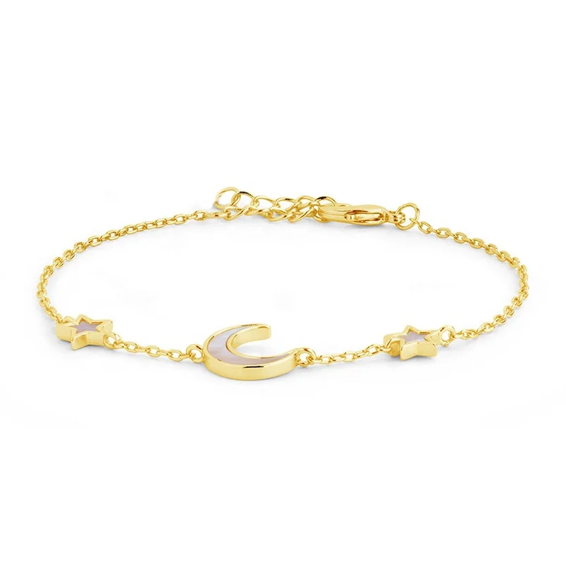 Gemnel new fashion 925 silver gold plated jewelry charm mother of pearl moon star bracelet