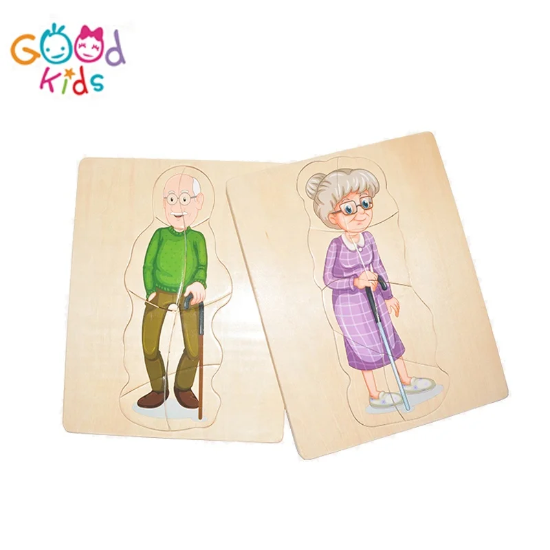 Wooden Toddler Toys Ready to Ship Man Grow up Body Structure Jigsaw Learning Wooden Toy 5 Layer Puzzle