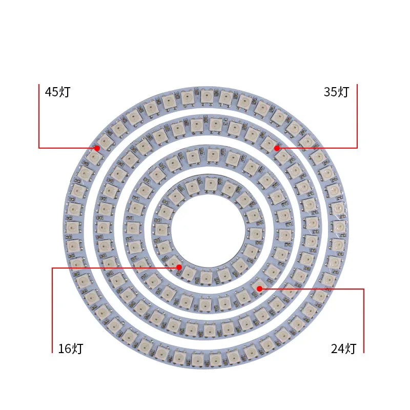 WS2812B LED Pixel Individually Addressable Ring 8/16/24/35/45Leds WS2812 Built-in IC Full Color Circle Led Modules Light DC5V