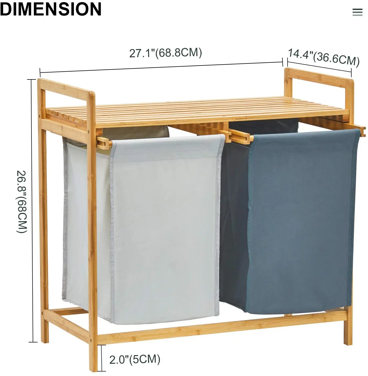 Laundry Hamper and Shelf, Dual Compartments Laundry Basket with Removable Bag, 2 Sections Laundry Organizer and Storage