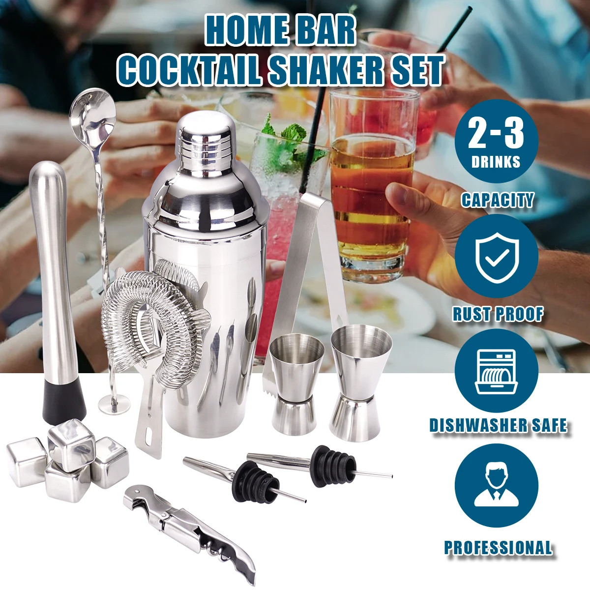 Современная Подарочная коробка Boston Bartender Kit профессиональный барный инструмент из нержавеющей стали набор коктейльных шейкеров с бамбуковой подставкой