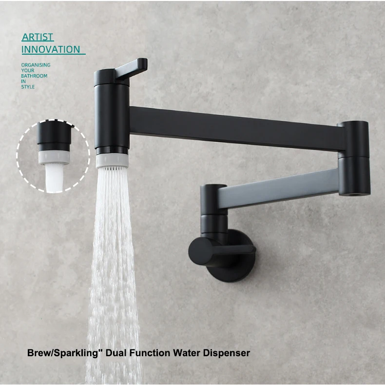 Kitchen Use Double Handle  Wall Mounted Folding water Faucets Switch Swing Arm Sink tap