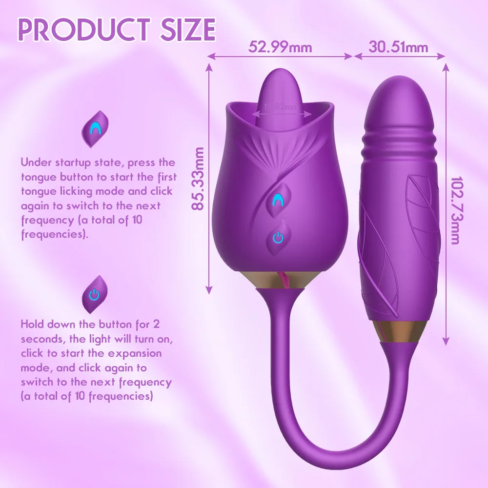 Hot Selling 2 in 1 Rose Mouth Licking Tongue Vibrator Sex Toy for Women Nipple G Spot Clitoral Vibrators Thrusting Dildo Toys