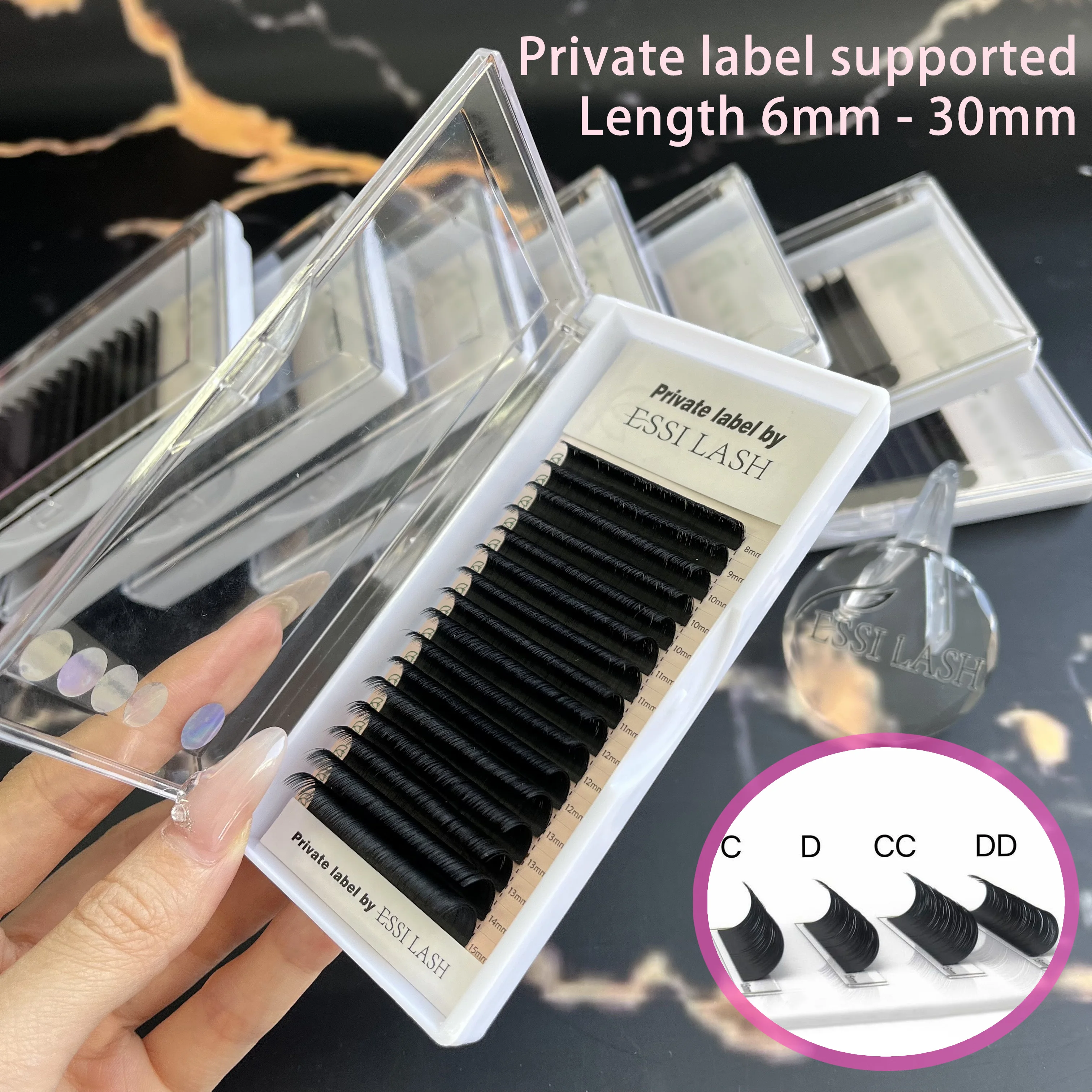 In Stock Fluffy Dark Matte Black Volume Eyelash Extension Trays Cashmere Handmade 0.03 0.05 Eyelashes Custom Private Label