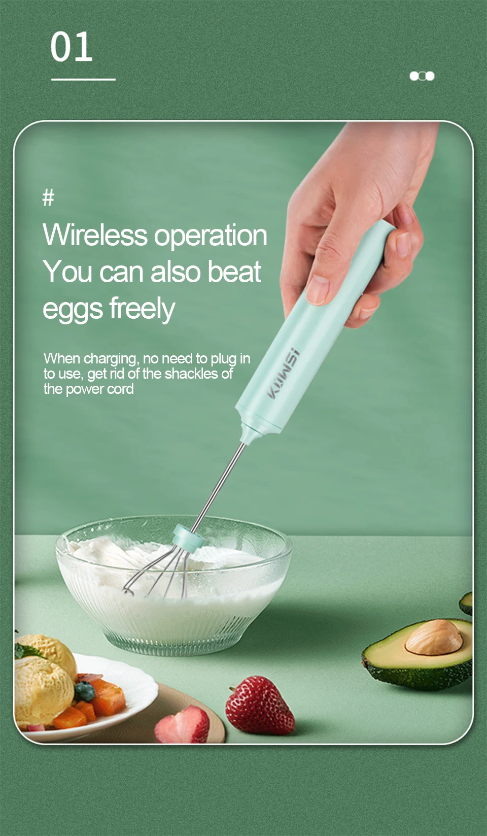 USB Charging Egg Beater Electric Coffee Mixer Household Milk Shaker Maker Frother Foamer Handheld 4-Speed Adjustable