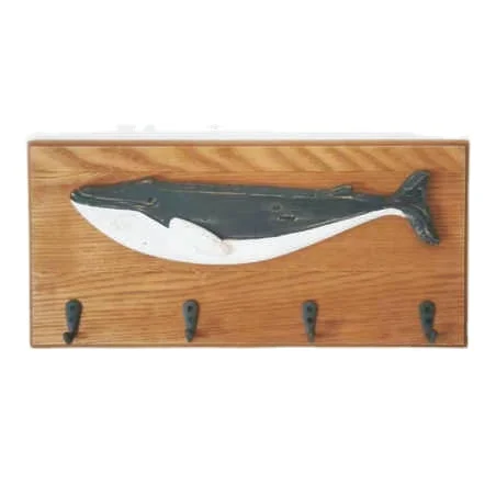 nautical Vintage Wood Carving 3D whale shape  wall decor & hanging  rack Customized sea style home decoration