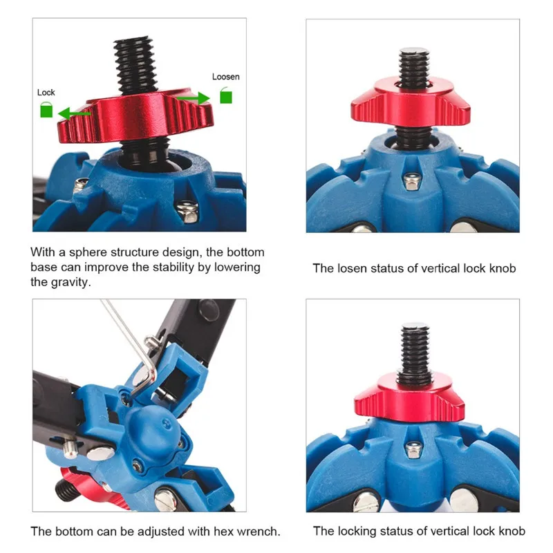 
Manbily M-1 Hydraulic Universal Mini Three Feet Support Tripod Stand Base Monopod Stand for Monopod Ball head with 3/8