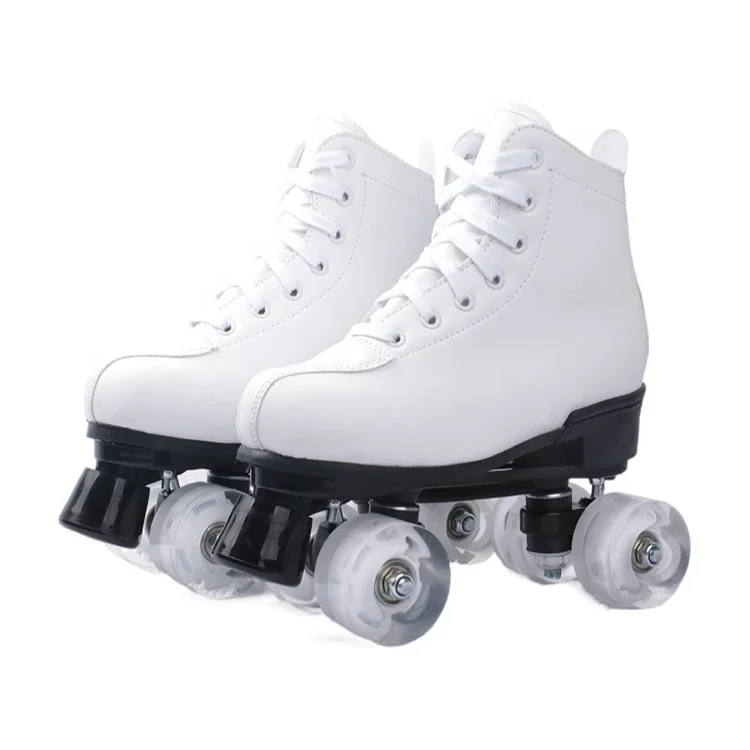 Soft Pu leather flashing wheel double row skates adult children skating shoes designs