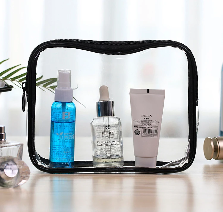 
In stock Black PVC Clear Transparent Zipper Beauty Cosmetic Box Make Up Bag 