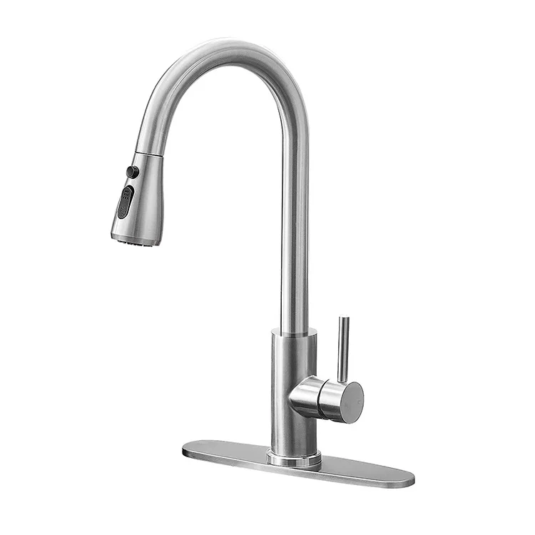 Pull Down Sprayer Single Level Stainless Steel Kitchen Sink Faucets Handle High Arc Brushed Nickel Pull Out Kitchen Faucet