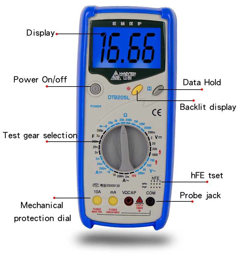 DT9205L Hot Sale High Precision Handheld Digital AC/DC Multimeter with Resistance Frequency Tester Diode test Data