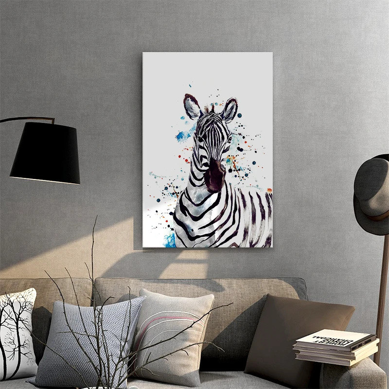 modern animal wall art black and white watercolor horse oil painting zebra handmade canvas prints
