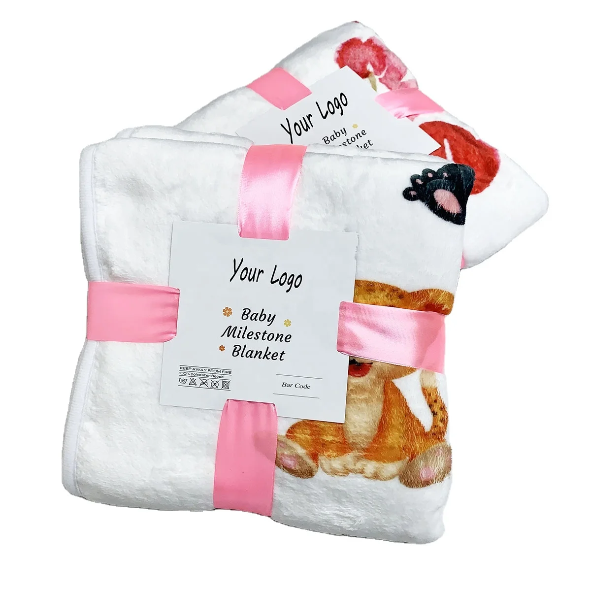 
Custom Printed Fluffy fleece Infant Gift Milestone Blanket 40