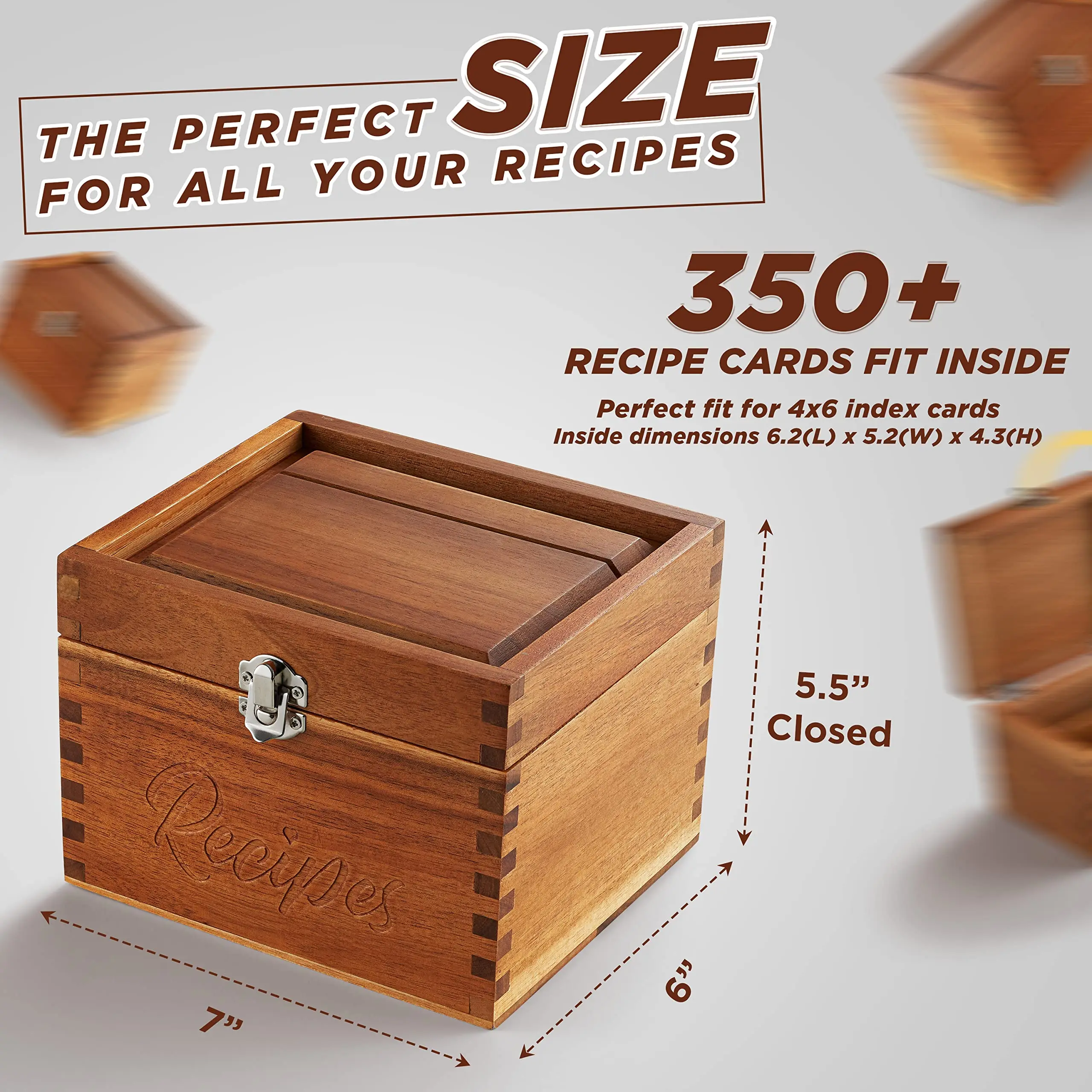 New Product Decorative Natural Wooden Storage Box Blank Recipe Box Acacia Wood Set Recipe Organizer