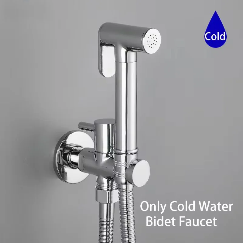 Sprayer Bidet Set Solid Brass Body Shine Chrome Black Gold Metal Grey Brass Shattaff Bathroom Toilet Fixture Cold Tap