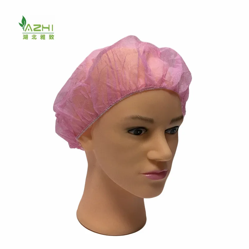 hot sale non-woven pink disposable round cap clip cap bouffant surgical cap  pink
