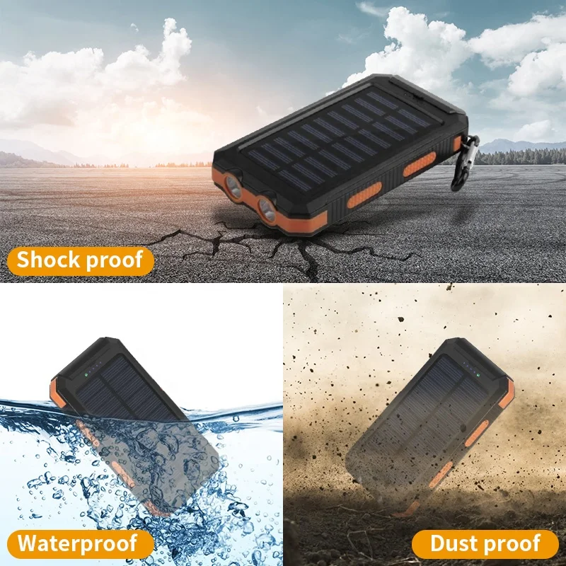 20000mAh портативный солнечный внешний аккумулятор с 1 5 W эффективная Солнечная Круглая Панель светодио дный фонарик 2 выхода порта кемпинг солнечное зарядное