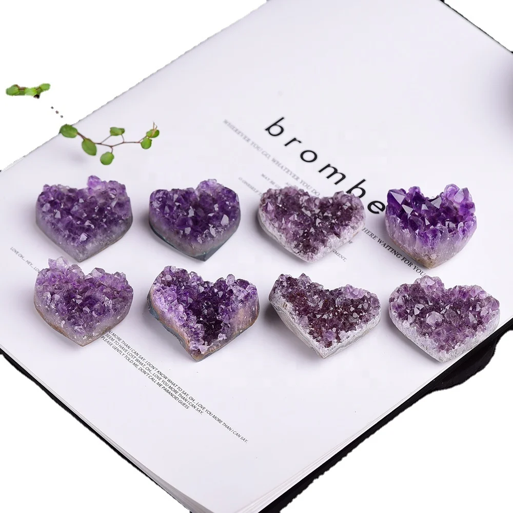 Wholesale raw Uruguay heart-shaped purple crystal crystal healin stone hole natural crystal cluster