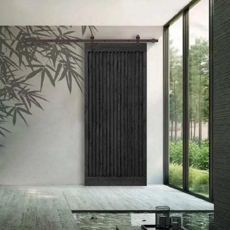 Bowdeu Factory american matt black wooden sliding barn doors black carbon steel slide sliding barn doors