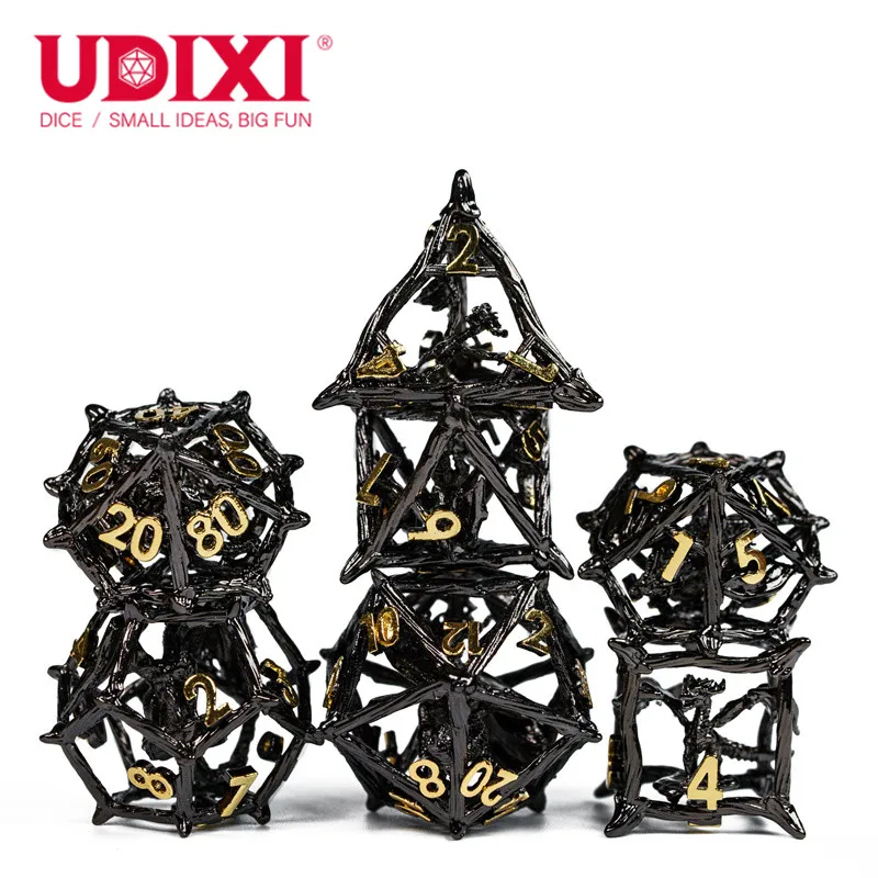Верёвочные металлические черные Золотые Кости Udixi под заказ, подземелье и дракон, набор игральных костей dnd, рулонные кости