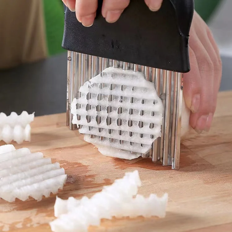 Stainless Steel French Fry Potato Chips Crinkle Cutter Onion Slicer Potato Wavy Crinkle Cutter Knife